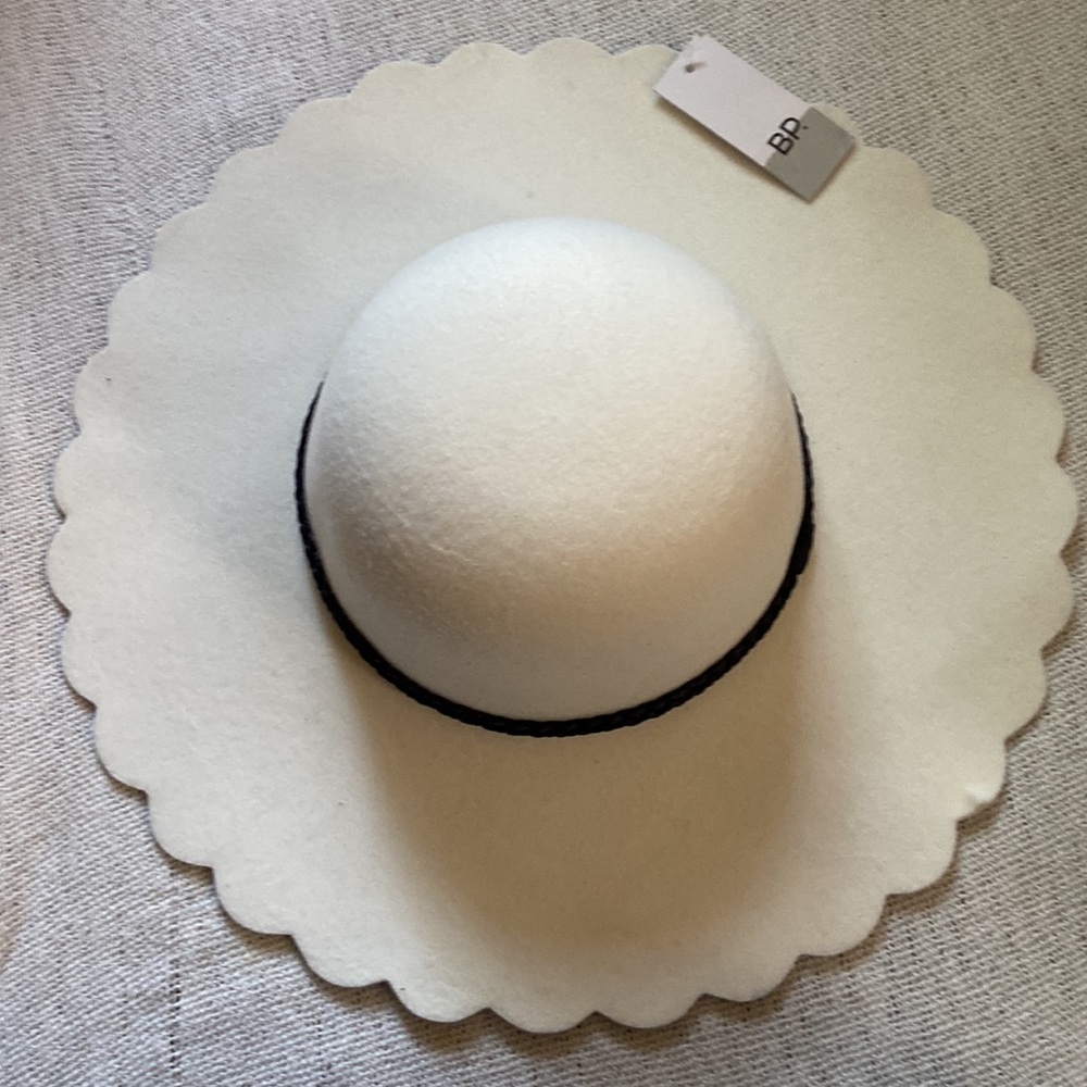 BP Nordstrom Scallop Wide Brim Felt Hat Ivory Off White Boho